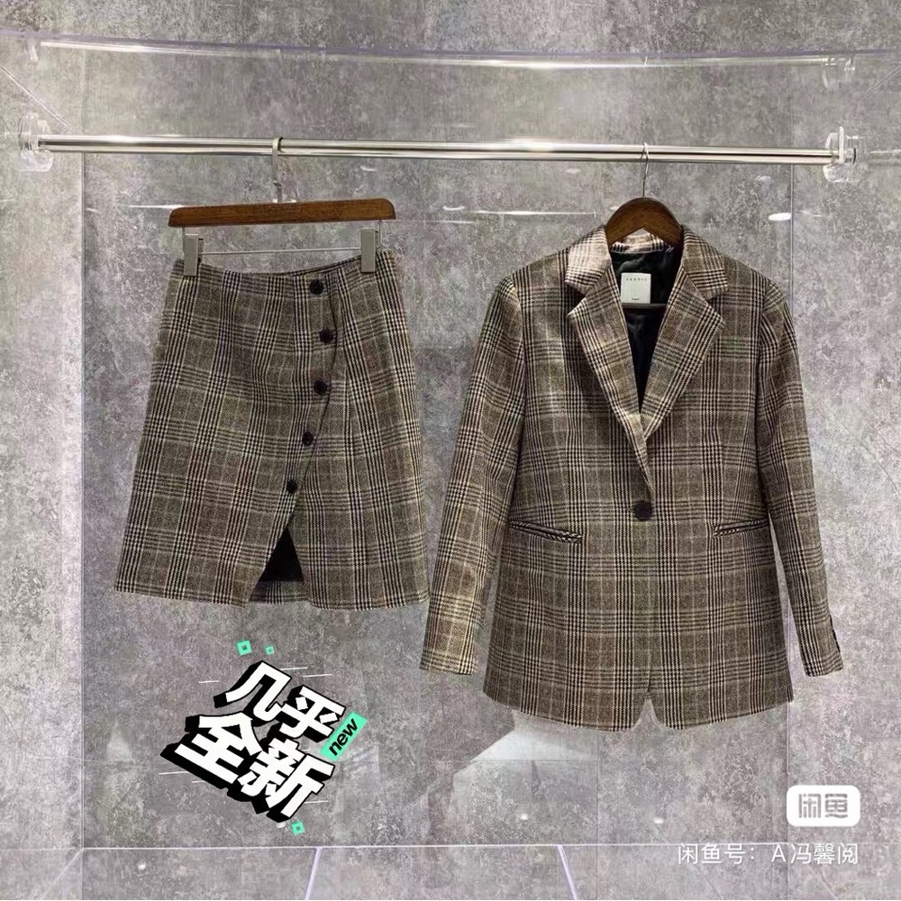 Sandro wool Plaid Blazer and skirt set